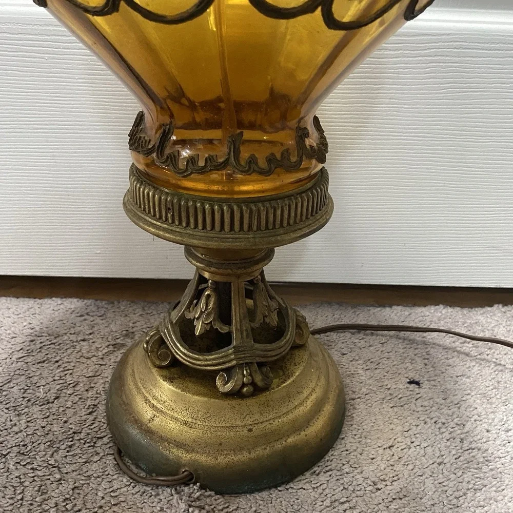 Vintage‎ Amber Glass&Brass Table Lamp Falkenstein Hollywood Regency Jeweled Lamp